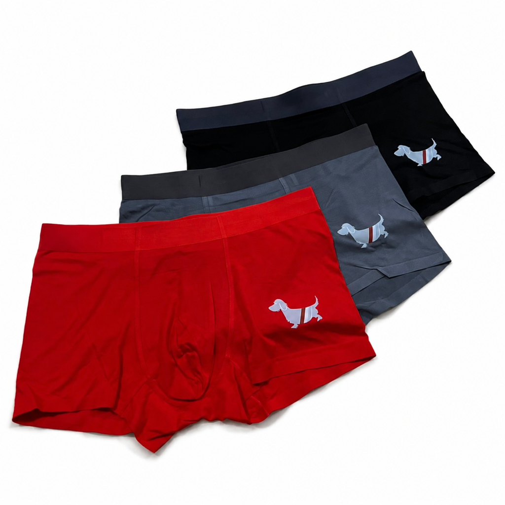 Thom Browne Style Men's Cotton Boxer Briefs with Signature Four-Bar Detail