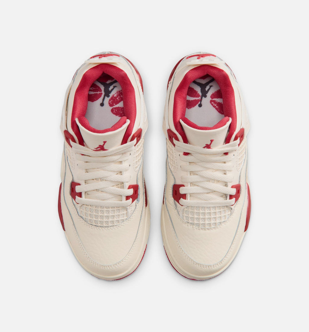 Air Jordan 4 Retro Valentine's Day Preschool Shoes - Pale Ivory/Sierra Red/Tough Red