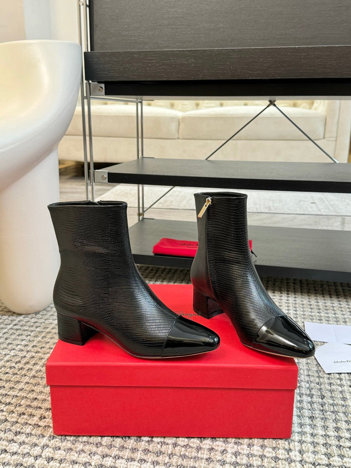 Ferragamo Pointed Toe Chunky Heel Ankle Boots – Autumn/Winter Collection