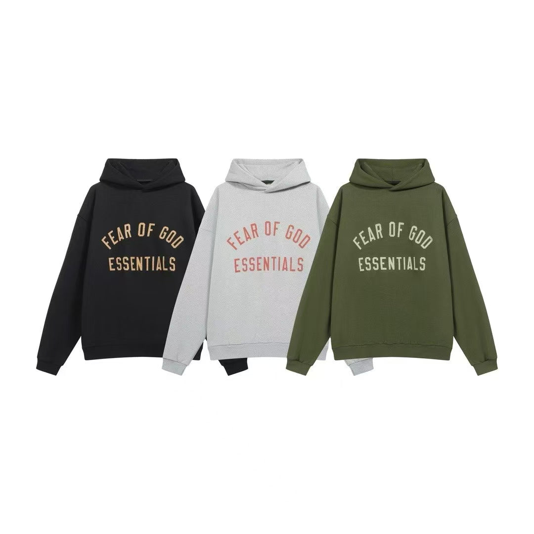 RSNOW Fear of God Essentials Fleece Hoodie Black/Dark Heather/Military