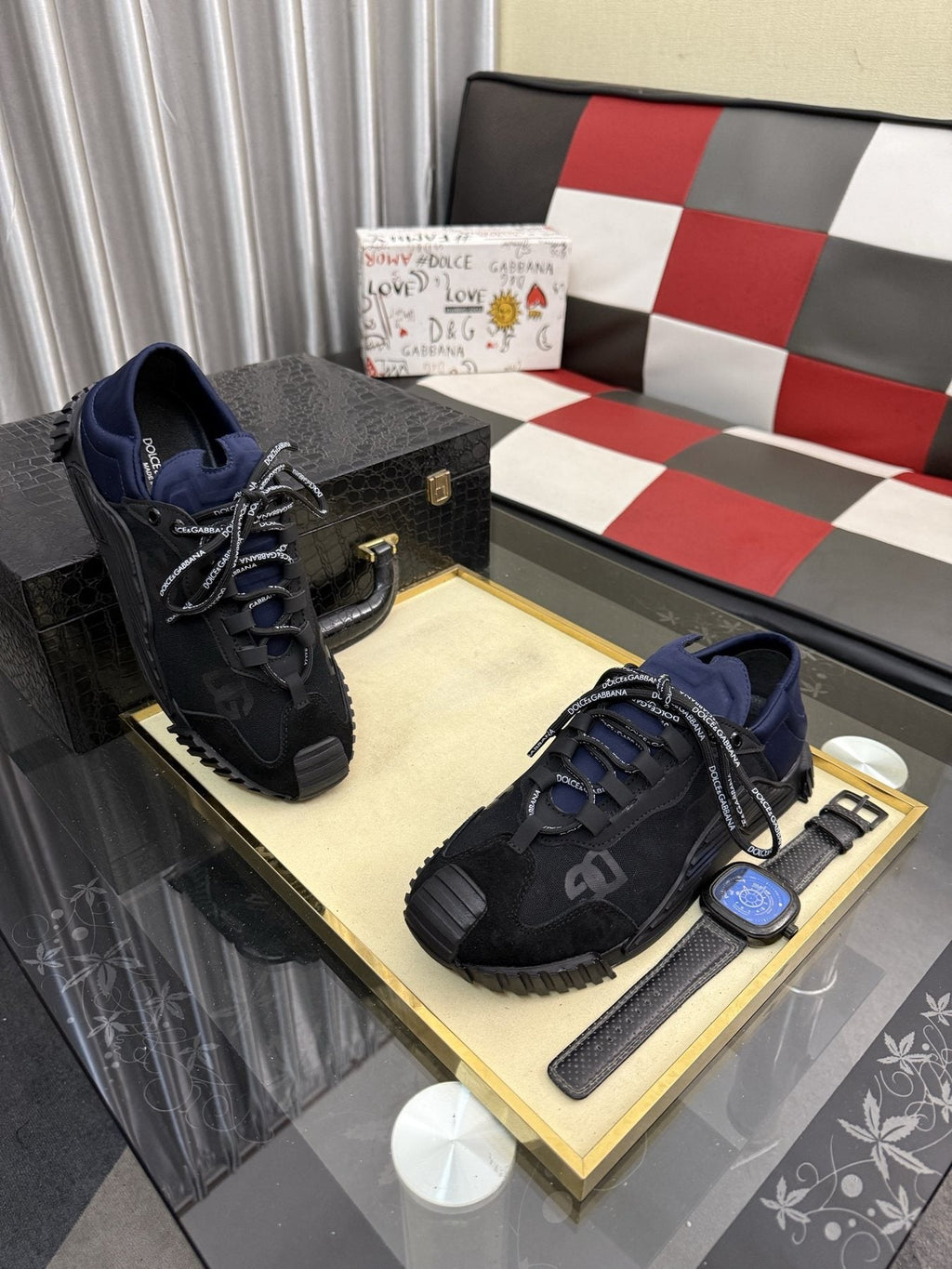 Dolce & Gabbana Black and Navy Low-Top Sneakers