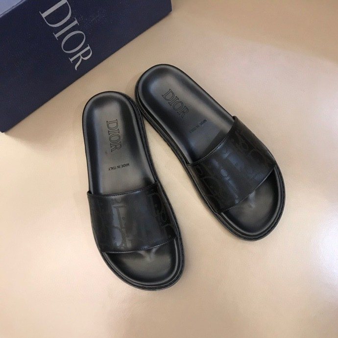 Dior Men's Black Embossed Strap Slide Sandals