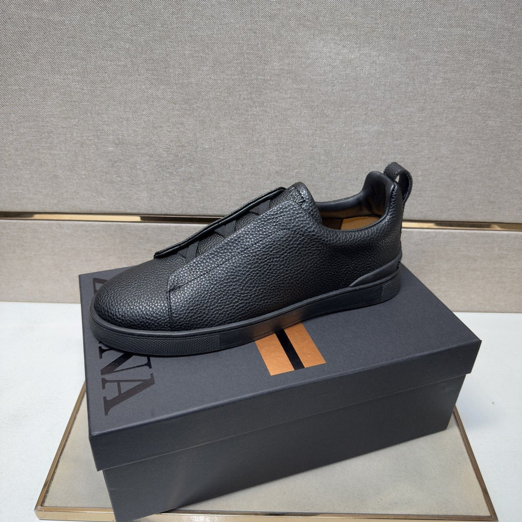 Zegna Men's Black Textured Slip-On Sneakers