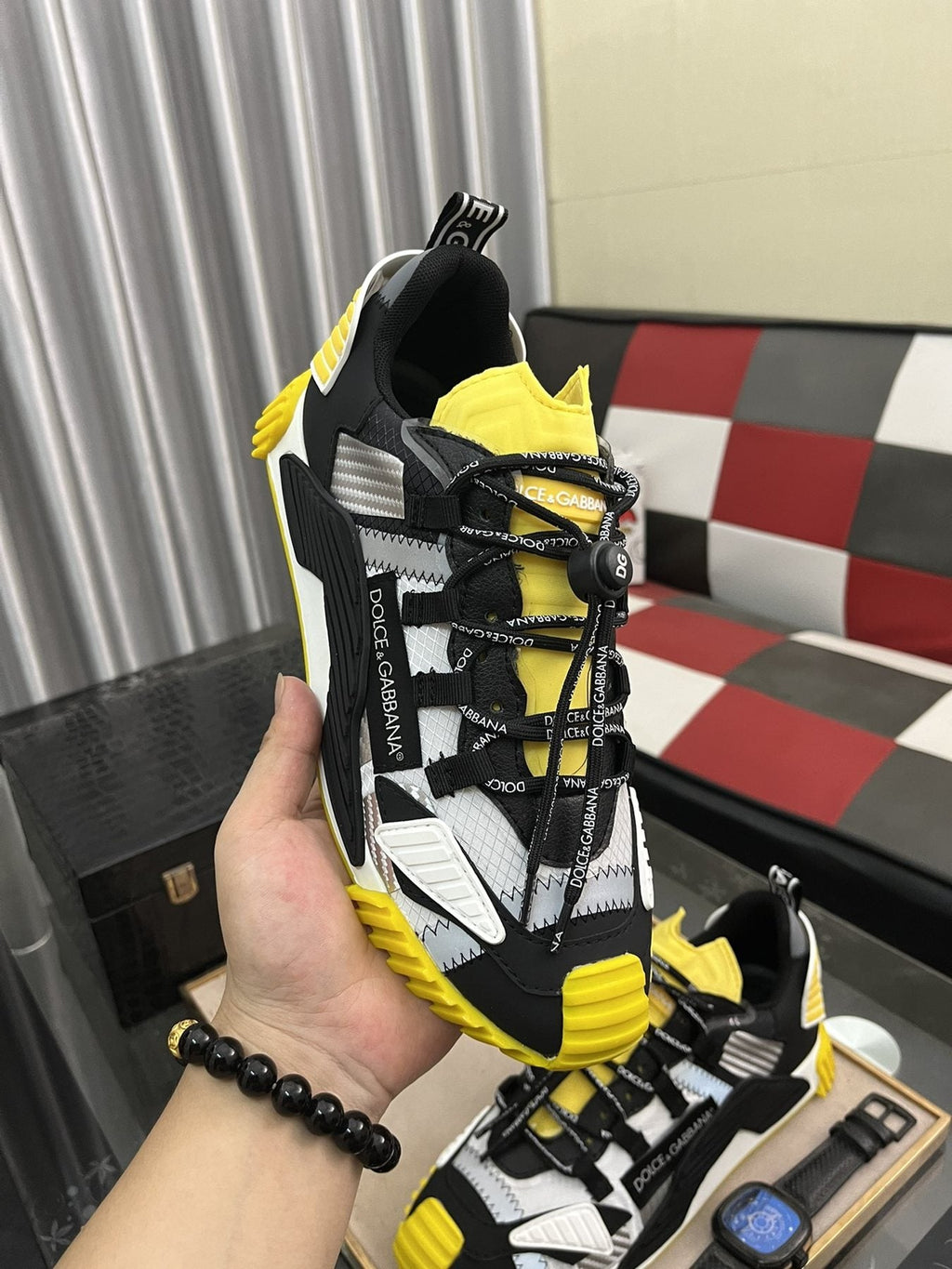 Dolce & Gabbana Black, White & Yellow Sneakers