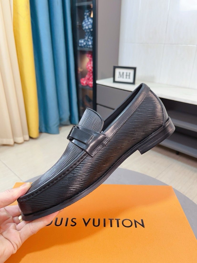 Louis Vuitton Black Textured Bar Slip-On Shoes