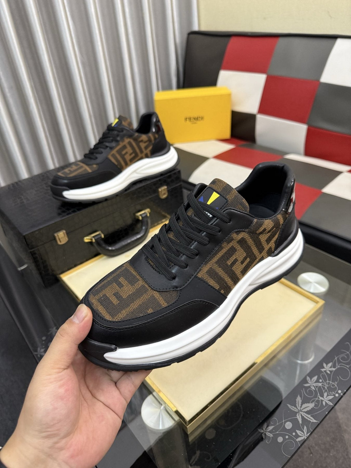 Fendi Men's Patterned Panel Sneakers