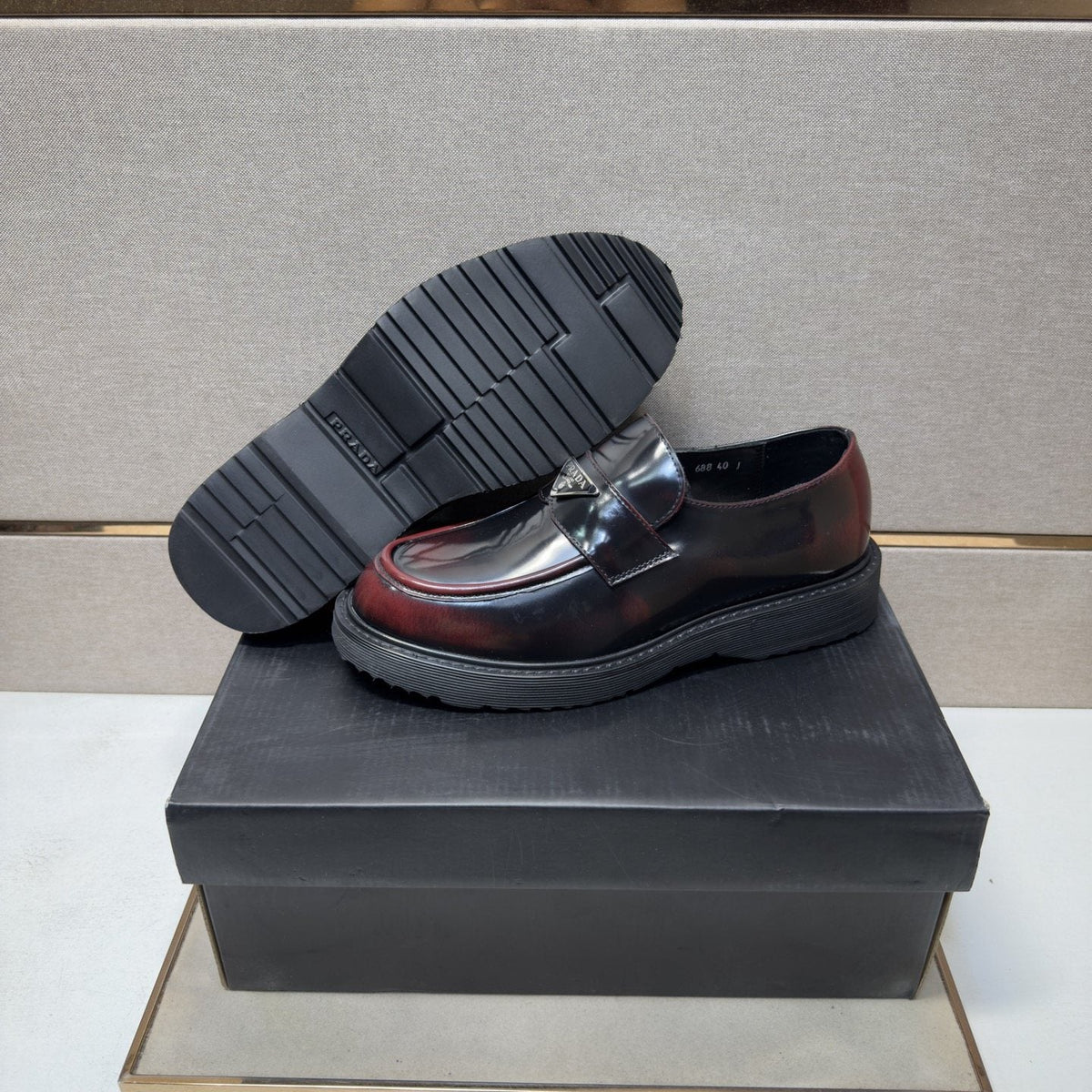Prada Men's Black Lug Sole Slip-On Shoes