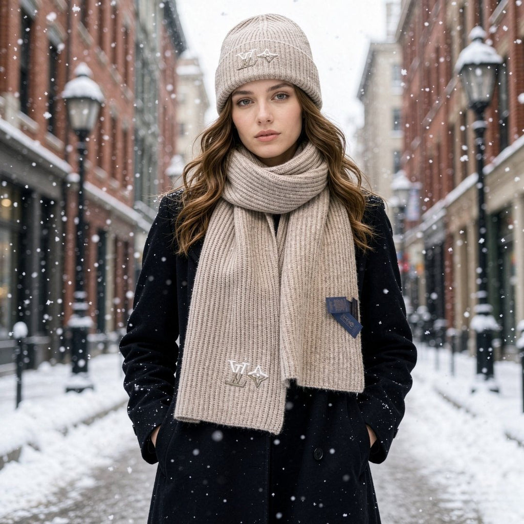 Louis Vuitton Rib-Knit Scarf & Beanie Set