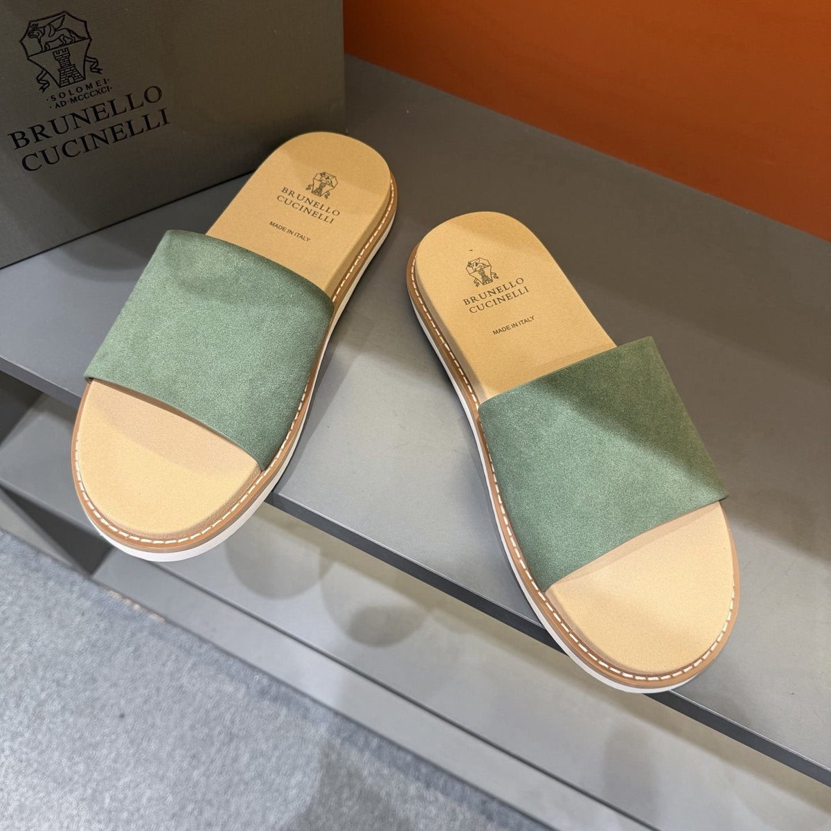Brunello Cucinelli Men's Wide Strap Slide Sandals